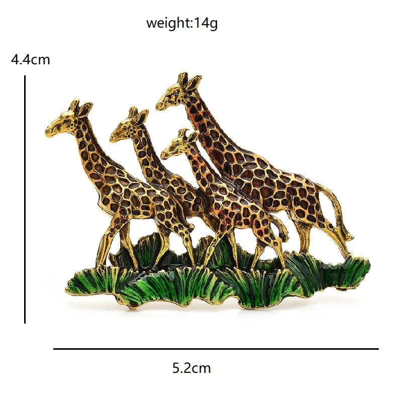 Enamel Giraffe Family in Grass Brooch dimensions and weight