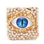 Pearl-Look Square Frame with Colorful Eye Brooch — Dark Blue