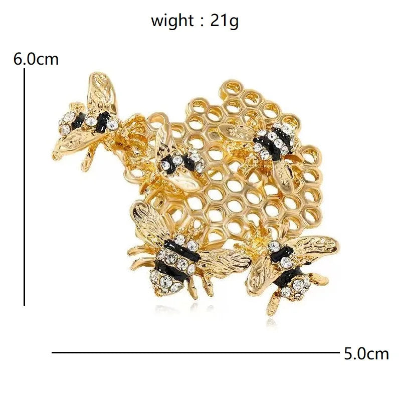Honeycomb with Enamel Bees Brooch — dimensions