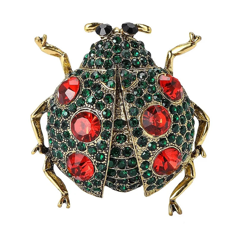 Jeweled Ladybug with Contrasting Spots Brooch — Green