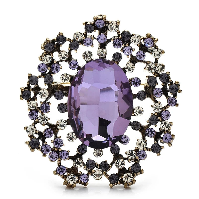 Oval Faceted Center with Ornate Rhinestone Frame Brooch original variant product photo