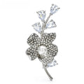 Crystal Plum Blossom Sprig Brooch — Silver