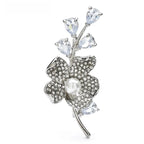 Crystal Plum Blossom Sprig Brooch — Silver