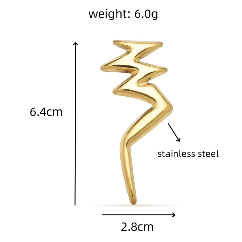 Polished Lightning Bolt Stainless Steel Brooch — dimensions