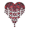 Red Rhinestone Heart with Hanging Fringe Brooch — Red Rhinestone Heart