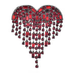Red Rhinestone Heart with Hanging Fringe Brooch — Red Rhinestone Heart
