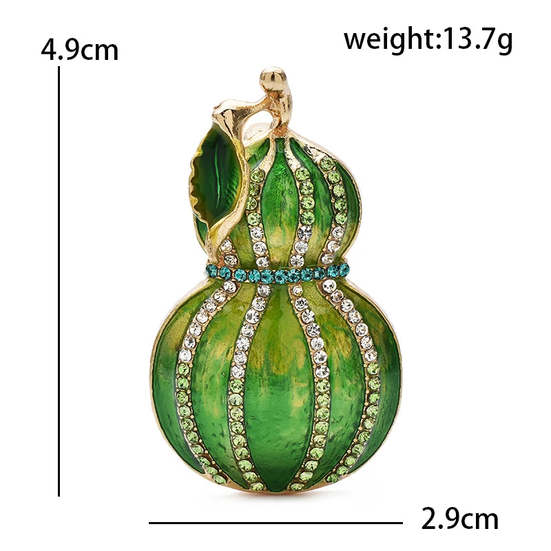 Enamel Calabash Gourd with Rhinestones Brooch — dimensions