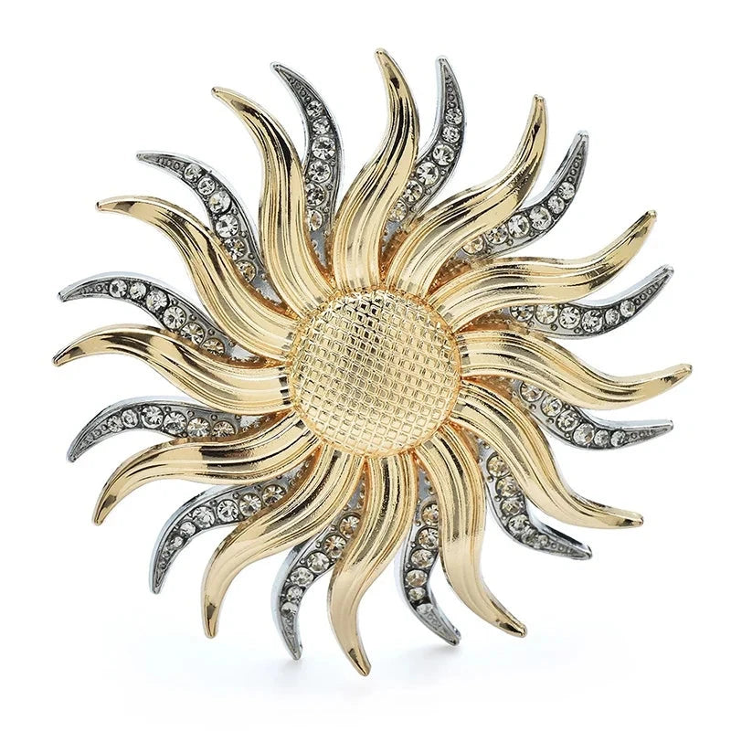 Layered Sun with Rhinestone Rays Brooch — Layered Sun