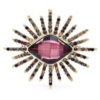Faceted Eye with Radiating Rhinestone Rays Brooch — Pink & Brown