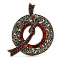 Rhinestone Circle with Ribbon Swirl Brooch — Red