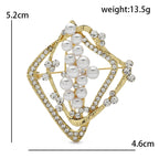 Geometric Diamond Frame with Pearl-Look Beads Brooch — dimensions