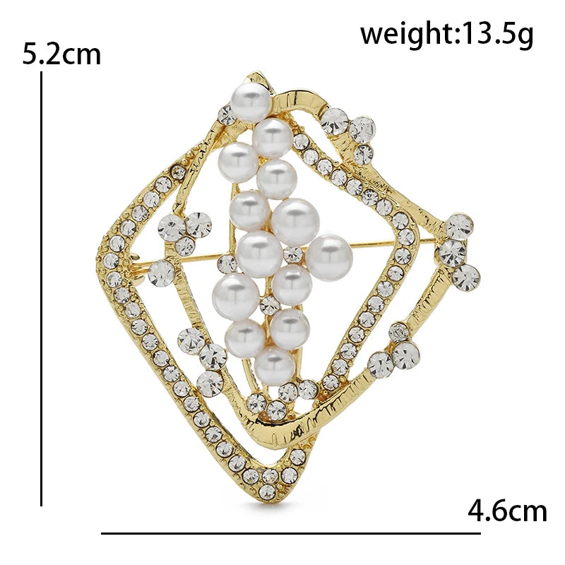 Geometric Diamond Frame with Pearl-Look Beads Brooch — dimensions