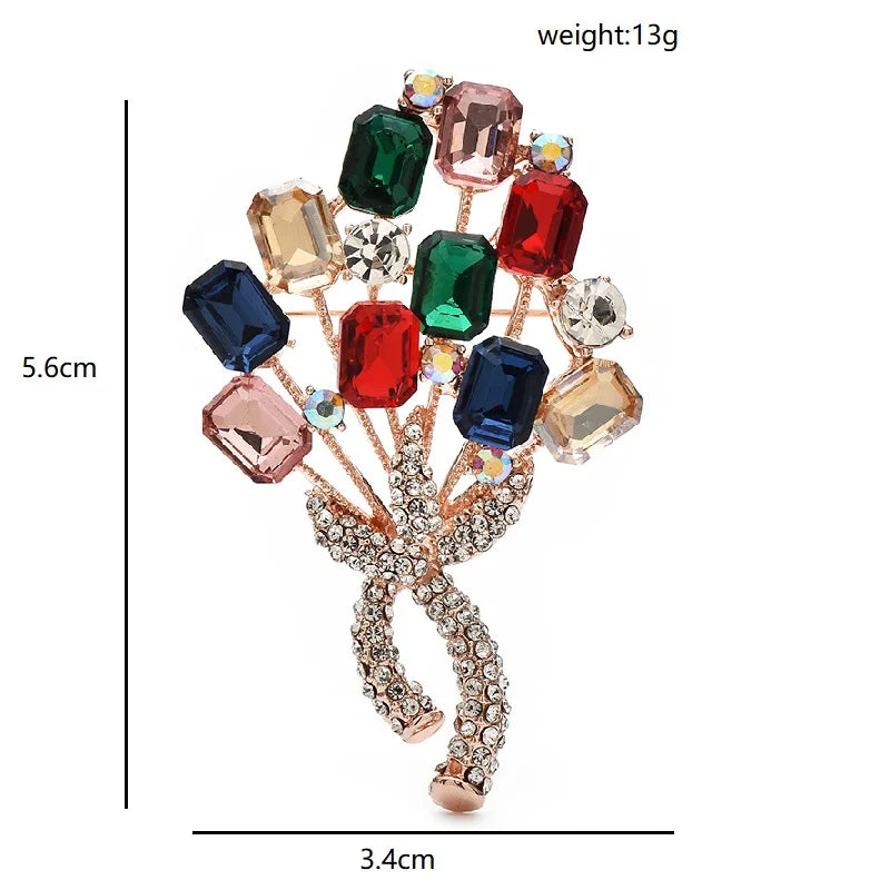 Faceted Flower Bouquet with Rhinestone Bow Brooch dimensions and weight