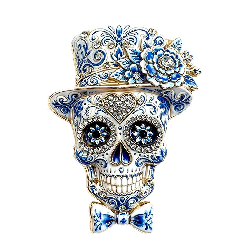 Floral Top Hat Sugar Skull Brooch original white background variant photo