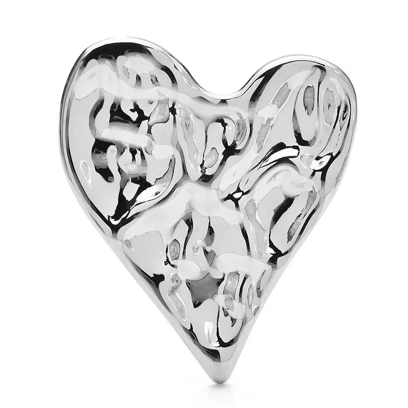 Hammered Stainless Steel Heart Brooch — Silver