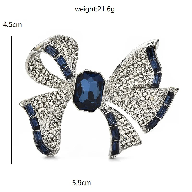 Rhinestone Ribbon Bow with Faceted Center Brooch dimensions and weight