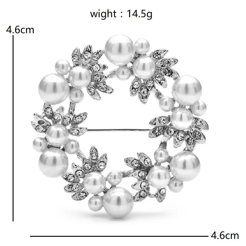 Pearl-Look Floral Wreath Brooch — dimensions