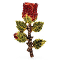 Rhinestone Rosebud Stem Brooch — Red