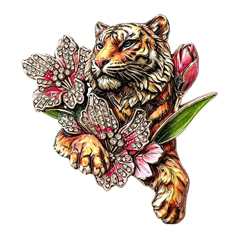 Tiger with Butterflies and Flowers Brooch original white background product photo