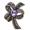 Vintage-Style Faceted Bow with Flower Loops Brooch — Purple