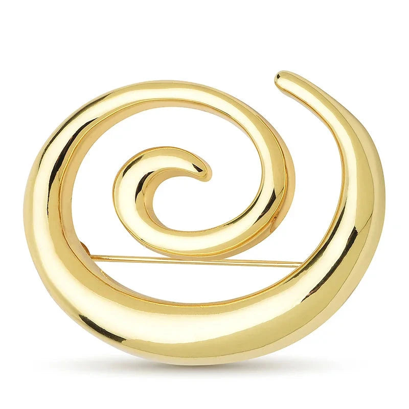 Openwork Stainless Steel Spiral Brooch — Gold