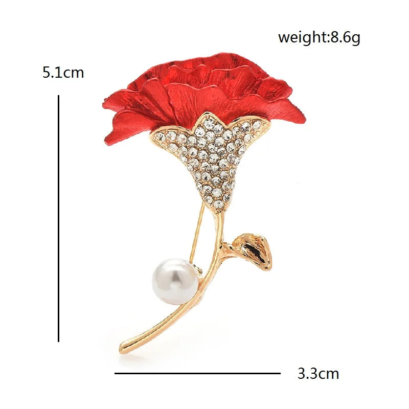 Ruffled Enamel Flower with Pearl-Look Accent Brooch — dimensions