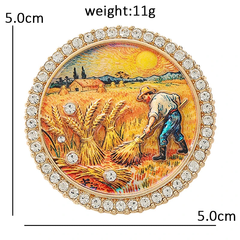 Painting Gallery Floral and Landscape Motif Brooch