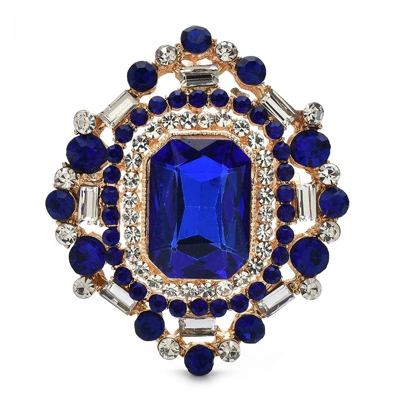 Vintage-Style Rectangular Faceted Stone Brooch — Blue
