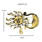 Jeweled Sun and Crescent Moon Brooch