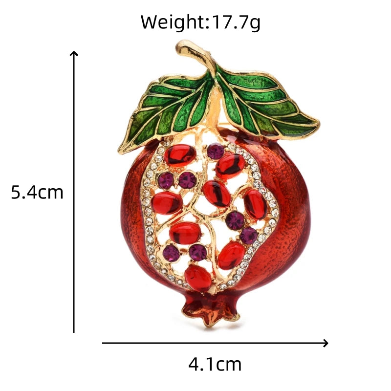 Jeweled Enamel Pomegranate Brooch dimensions and weight