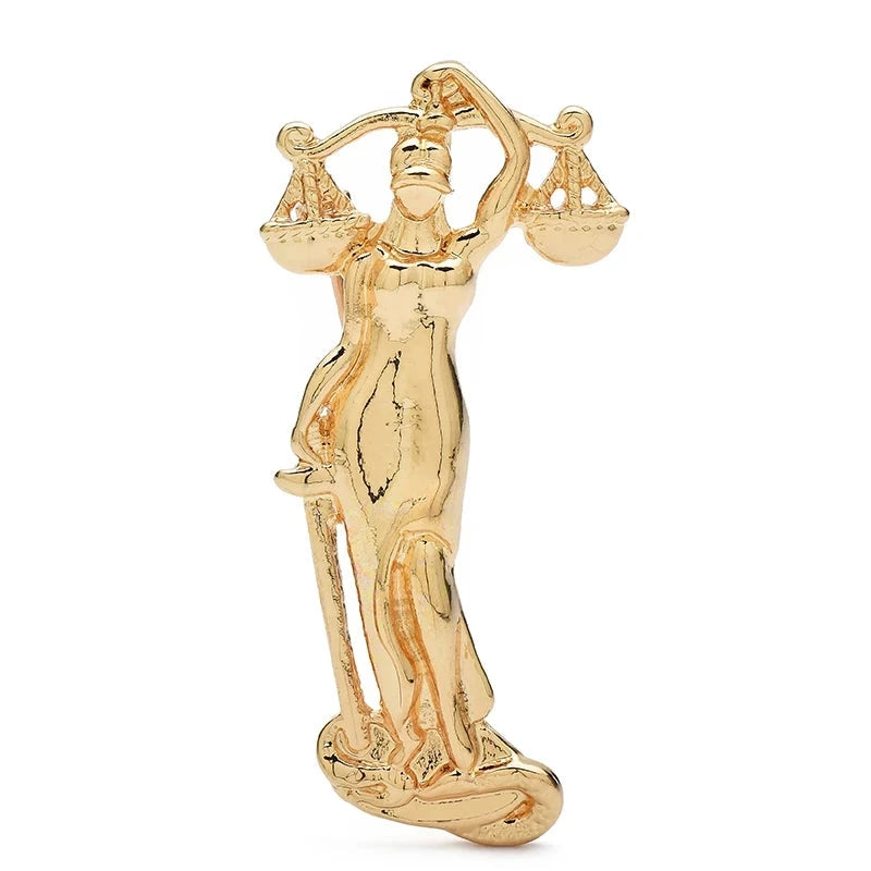 Libra Lady Justice with Scales Brooch — Gold