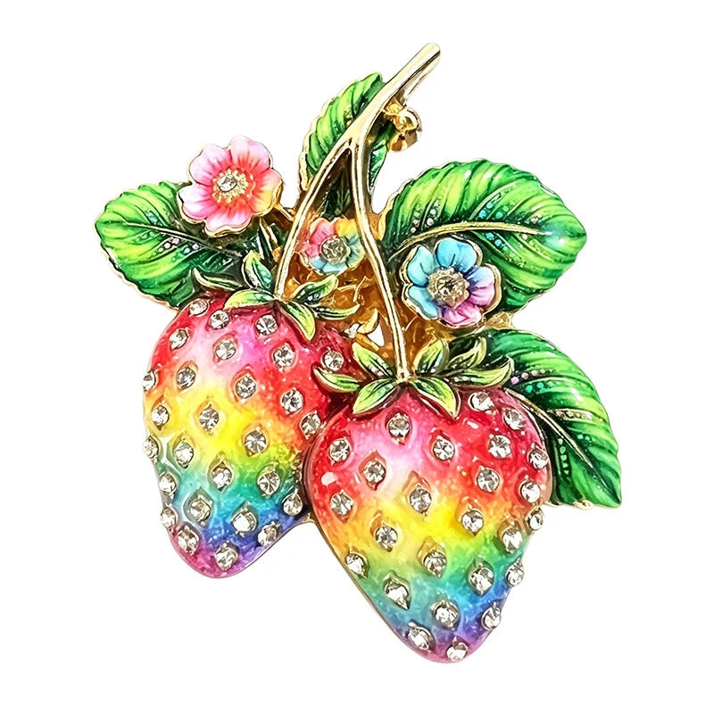 Strawberry Pair with Blossoms Brooch original white background product photo