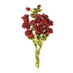 Red Enamel Rose Spray with Rhinestones Brooch — Red