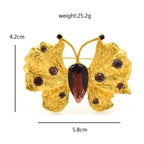 Textured Golden Butterfly with Brown Faceted Accents Brooch — dimensions