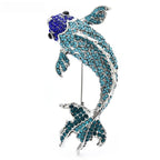 Jeweled Swimming Koi Fish Brooch — Blue & Teal