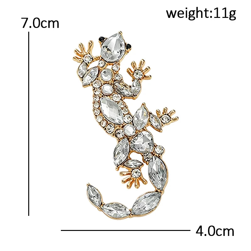 Sparkling Gecko with Curved Tail Brooch