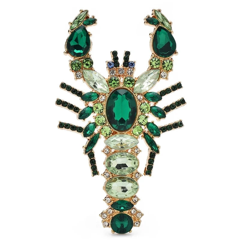 Jeweled Lobster with Faceted Stones Brooch — Green