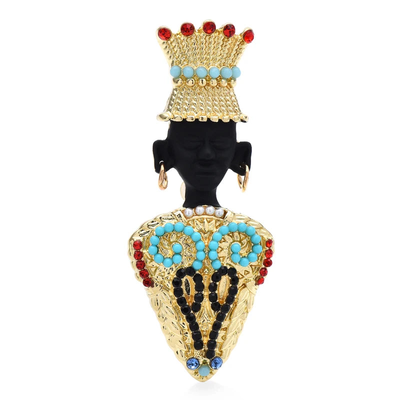 Jeweled Queen Portrait with Ornate Crown Brooch