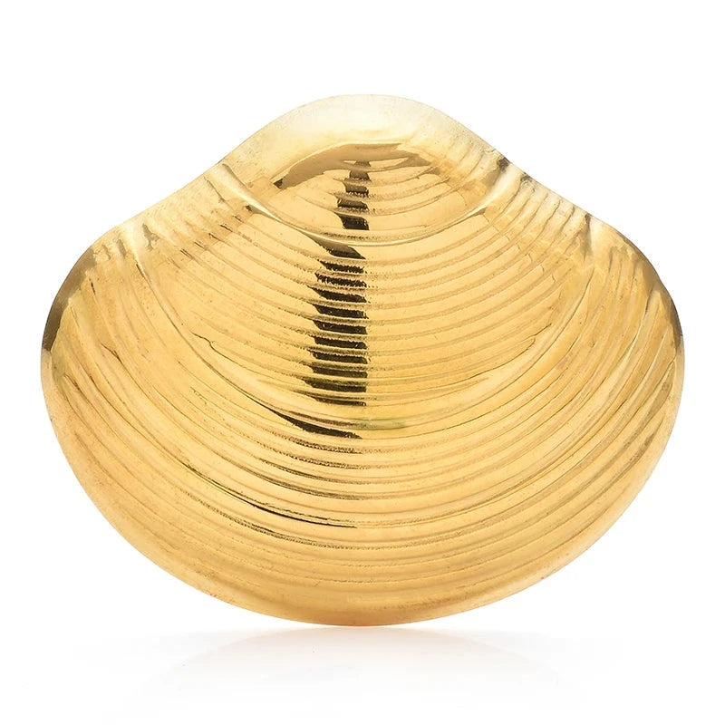 Concentric Ridged Clam Shell Brooch — Gold