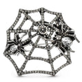 Spider on Rhinestone Web Brooch — Silver