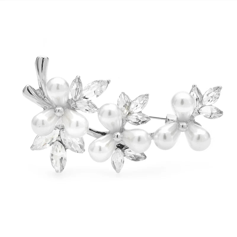 Pearl-Look Floral Branch Brooch