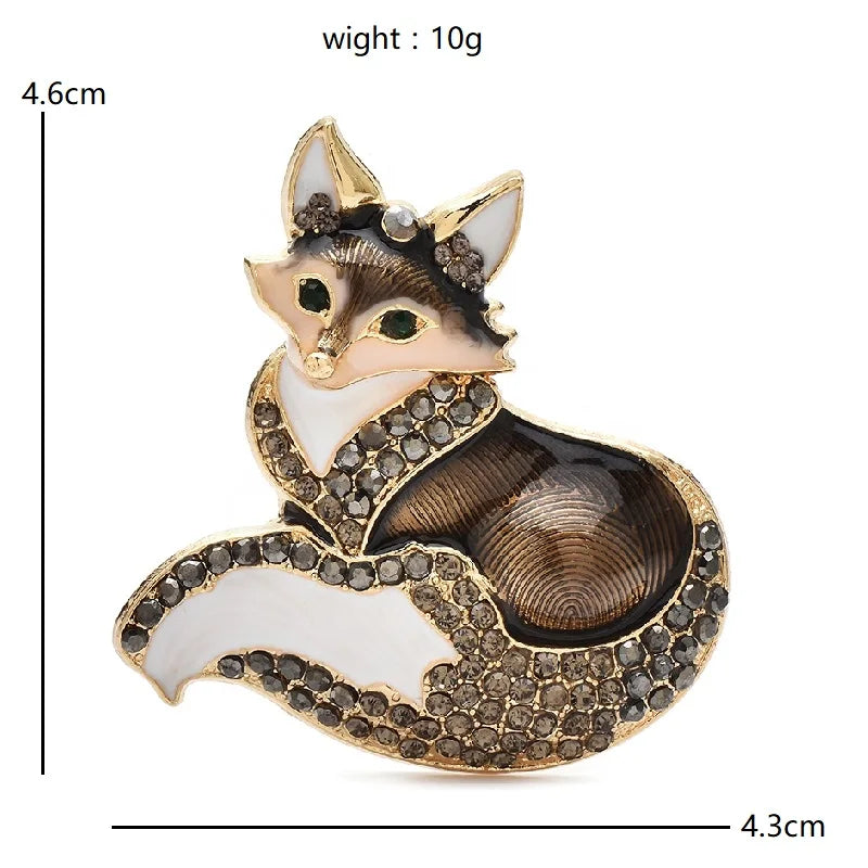Seated Enamel Fox with Rhinestones Brooch — dimensions