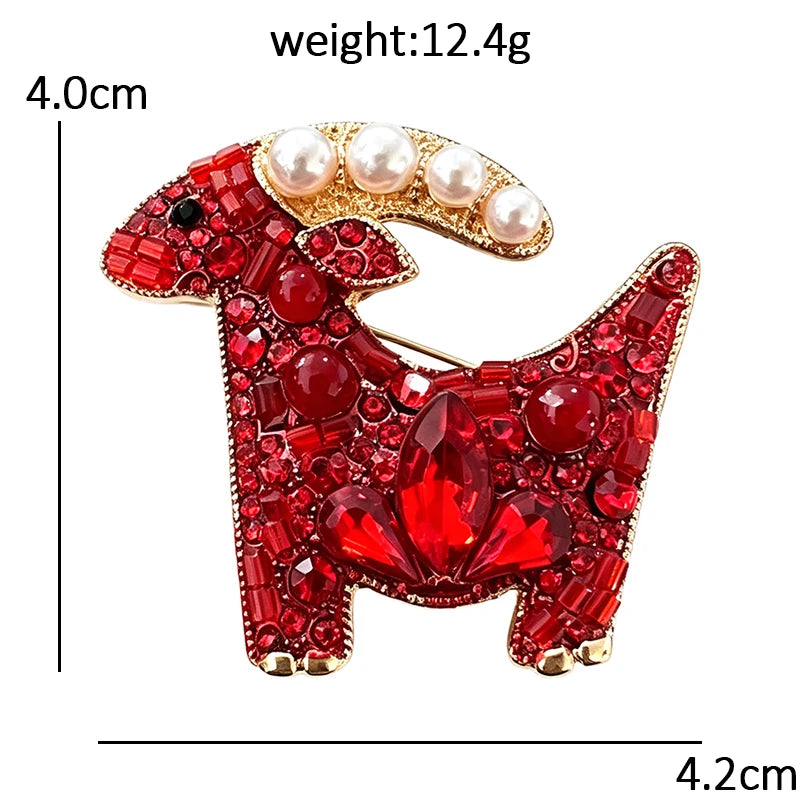Jeweled Goat with Pearl-Look Accent Horn Brooch
