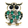 Jeweled Owl with Oversized Eyes Brooch — Green
