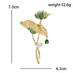 Golden Lotus with Pearl-Look Drops Brooch — dimensions