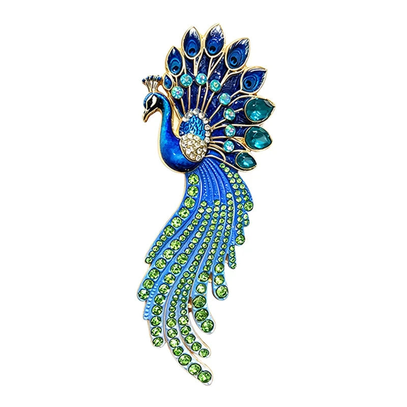 Ornate Peacock with Flowing Tail Brooch original white background product photo