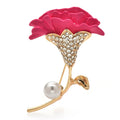 Ruffled Enamel Flower with Pearl-Look Accent Brooch — Magenta