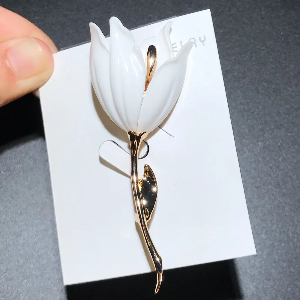 Broche tulipe simple à tige dorée