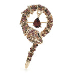 Coiled Rhinestone Snake Brooch — Brown