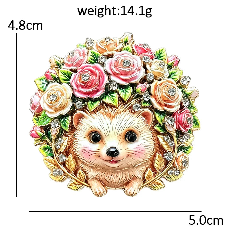 Hedgehog with Rose Wreath Brooch